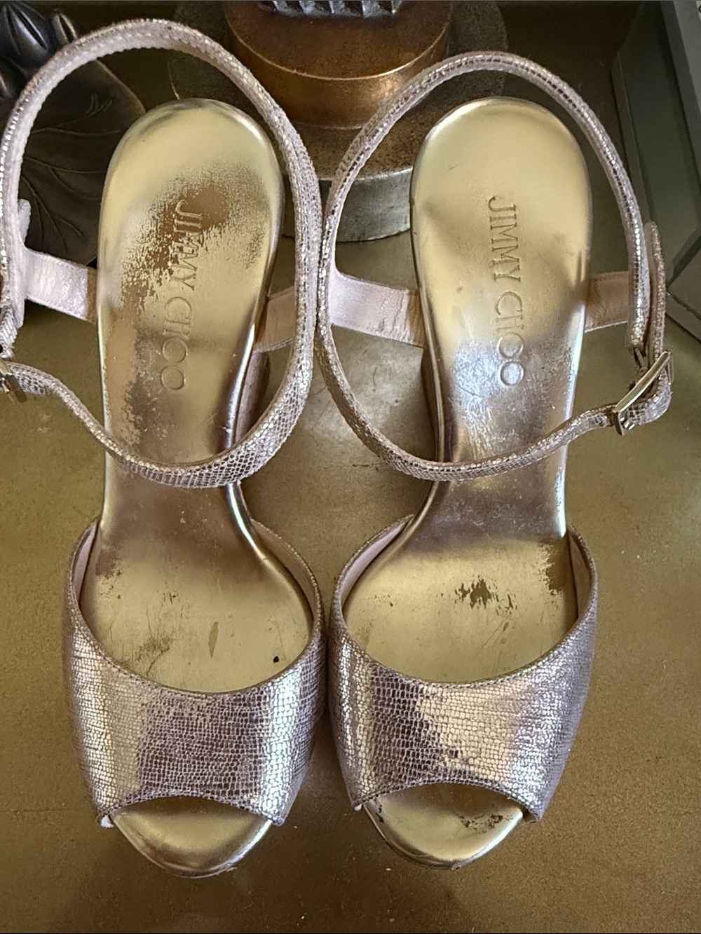 Jimmy Choo Metallic Rose Gold Slingback Peep-Toe Heels…. 100% AUTHENTIC - Picture 3 of 9